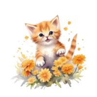 Watercolor painting of Orange Kitten isolated transparent background, Digital art, image file format, png