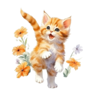 Watercolor painting of Orange Kitten isolated transparent background, Digital art, image file format, png