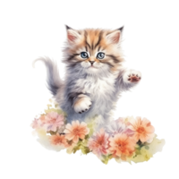 Watercolor painting of Cute Persian Kitten isolated transparent background, Digital art, image file format, , png