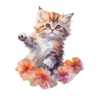 Watercolor painting of Cute Persian Kitten isolated transparent background, Digital art, image file format, , png