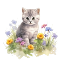 Watercolor painting of cute British Shorthair Kitten isolated transparent background, Digital art, image file format, png