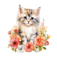 Watercolor painting of Cute Persian Kitten isolated transparent background, Digital art, image file format, , png