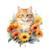 Watercolor painting of Orange Cat isolated transparent background, Digital art, image file format, png