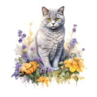 Watercolor painting of British Shorthair Cat isolated transparent background, Digital art, image file format, png