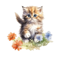 Watercolor painting of Cute Persian Kitten isolated transparent background, Digital art, image file format, , png