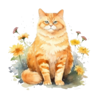 Watercolor painting of Orange Cat isolated transparent background, Digital art, image file format, png