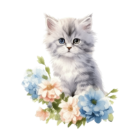 Watercolor painting of Cute Persian Kitten isolated transparent background, Digital art, image file format, , png