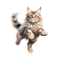 Watercolor painting of Maine Coon Cat isolated transparent background, Digital art, image file format, png