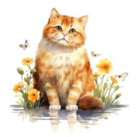 Watercolor painting of Orange Cat isolated transparent background, Digital art, image file format, png