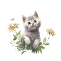 Watercolor painting of cute British Shorthair Kitten isolated transparent background, Digital art, image file format, png