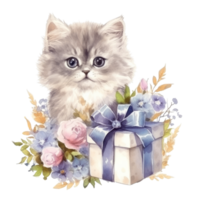 Watercolor painting of Cute Persian Cat isolated transparent background, Digital art, image file format, , png