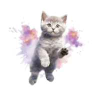 vattenfärg målning av söt brittiskt kort hår kattunge isolerat transparent bakgrund, digital konst, png bild fil formatera, ai generativ