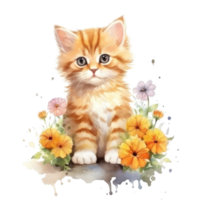 Watercolor painting of Orange Kitten isolated transparent background, Digital art, image file format, png