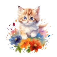 Watercolor painting of Cute Persian Kitten isolated transparent background, Digital art, image file format, , png