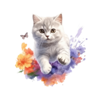 aguarela pintura do fofa britânico cabelo curto gatinho isolado transparente fundo, digital arte, png imagem Arquivo formatar, ai generativo