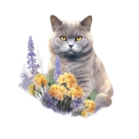 Watercolor painting of British Shorthair Cat isolated transparent background, Digital art, image file format, png