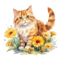 Watercolor painting of Orange Cat isolated transparent background, Digital art, image file format, png