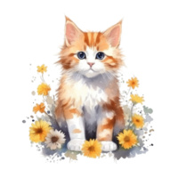 Watercolor painting of Orange Kitten isolated transparent background, Digital art, image file format, png