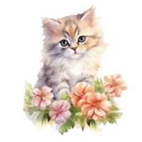 Watercolor painting of Cute Persian Kitten isolated transparent background, Digital art, image file format, , png