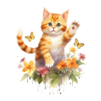 aquarelle La peinture de Orange chaton isolé transparent arrière-plan, numérique art, png image fichier format, ai génératif