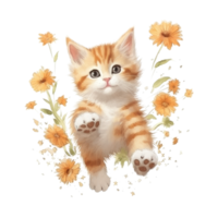 Watercolor painting of Orange Kitten isolated transparent background, Digital art, image file format, png