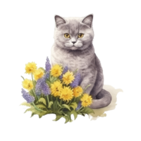 Watercolor painting of British Shorthair Cat isolated transparent background, Digital art, image file format, png