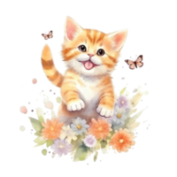 Watercolor painting of Orange Kitten isolated transparent background, Digital art, image file format, png