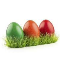 Easter eggs in green grass isolated on white background, generate ai photo