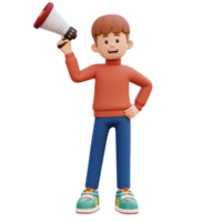 3d male character holding a megaphone png