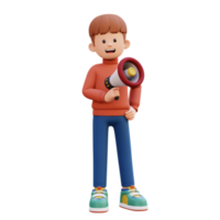 3d male character holding a megaphone png