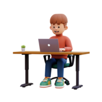 3d male character working on a laptop png