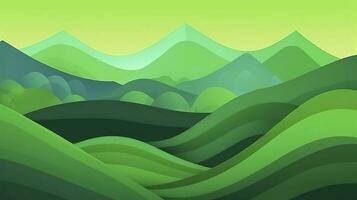 Forest in the mountains. Shades of green. Vector illustration. Suitable for website, social media, desktop, wallpapers, postcards, generate ai photo