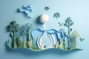 Paper art , Ecology and world water day , Saving water and world Environment day, environmental protection and save earth water , Generate Ai photo