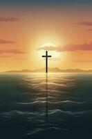 3d good friday background with cross against a sunset sky, generate ai photo