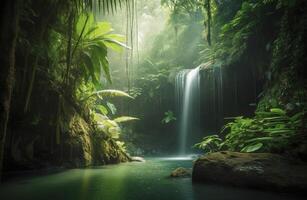 waterfall in a tropical jungle photo