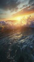 Magical red sunset in the open sea red sky and ocean waves at dusk beautiful sunset above the sea sunset background, generate ai photo