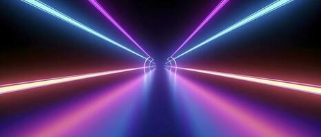 3d rendering, rounded pink blue neon lines, glowing in the dark. Abstract minimalist geometric background. Ultraviolet spectrum. Cyber space. Futuristic wallpaper, generate ai photo