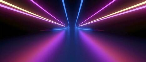 3d rendering, rounded pink blue neon lines, glowing in the dark. Abstract minimalist geometric background. Ultraviolet spectrum. Cyber space. Futuristic wallpaper, generate ai photo