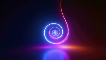 3d render, abstract geometric neon background, glowing spiral line, simple helix. Minimalist wallpaper, generate ai photo