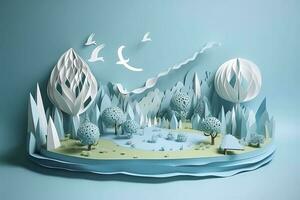 Paper art , Ecology and world water day , Saving water and world Environment day, environmental protection and save earth water , Generate Ai photo
