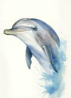 Cute jumping baby dolphin watercolor illustration, generate ai photo