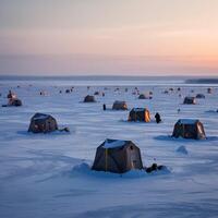 winter ice fishing in tents photo