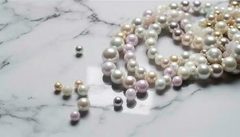 Pearls background. Pearls on marble background, generate ai photo