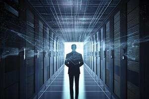 Data center and computer servers with information background. image illustration photo