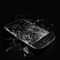 Broken glass touch screen on a dark background photo