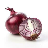 Red onion with cut in half isolated on white background, generate ai photo