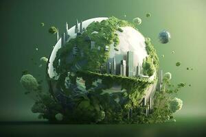 paper art , Green planet Earth of sphere futuristic , Crystal Earth planet green forest city , Generate Ai photo