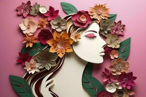 Paper art , Happy women's day 8 march with women of different frame of flower , women's day specials offer sale wording isolate , Generate Ai photo