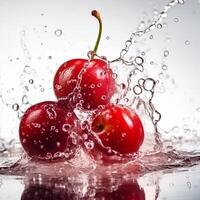 Fresh cherry and splash drop water photo