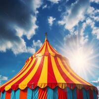 Colorful circus striped tent against the background photo